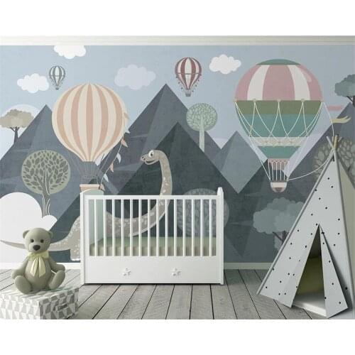Beibehang Custom fashion simple dinosaur mountain forest hydrogen balloon cute childrens room background wallpaper papier peint