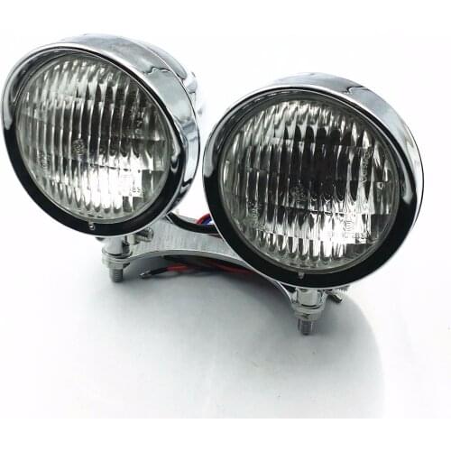 Chrome Bottom Mount Dual Headlight Cruiser Chopper Bobber Custom Motorbike Cafe
