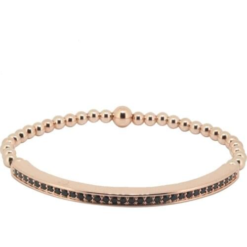 Curved Bar Bracelet Bangle Bracelet Men 24K Gold Color Beads Micro Pave Zircon Elasticity Beaded Bracelets Men Jewelry