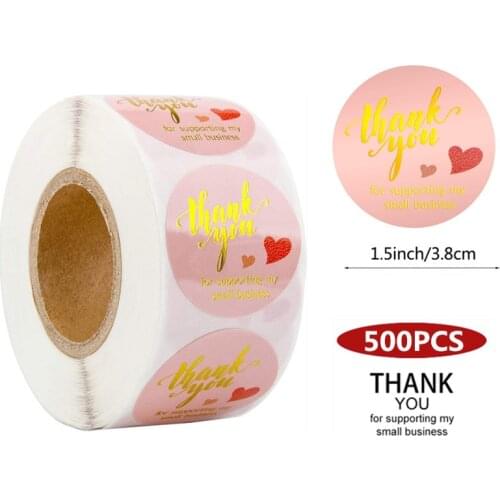 Exquisite 1.5 Inch Pink Gold Foil Thank You Stickers for Supporting My Small Business Scrapbooking Baking Handmade Seal Labels