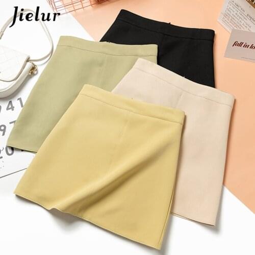 Jielur Casual Korean Style Mini Skirts Women A-line Summer Short Skirts for Woman Skinny High-waisted Skirt Green Apricot S-XL
