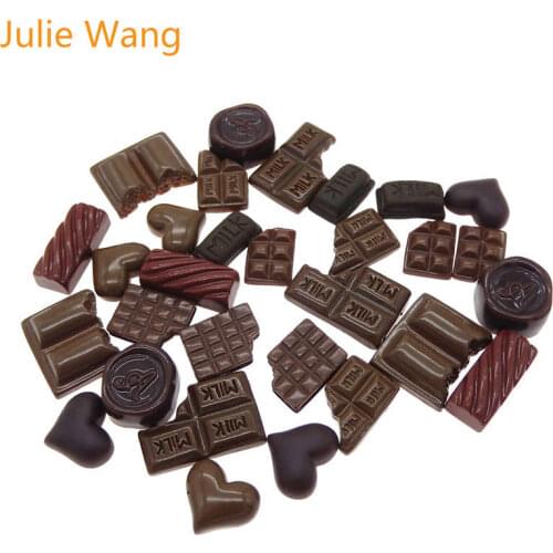 Julie Wang 30PCS Mixed Resin Milk Heart Chocolate Bread Food Cabochon Slime Charm Phone Decoration Jewelry Making Accessory