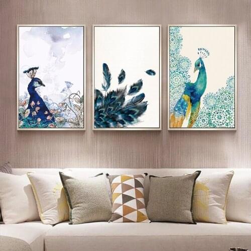 Pretty Animal Oil Elegant peacock Poster Art Print Canvas Painting Picture Home Wall Art Aisle Modern Decoration