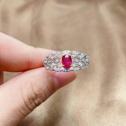 Intage 925 Silver Ruby Ring for Party 4mm*6mm Natural Ruby Silver Ring Sterling Silver Ruby Jewelry