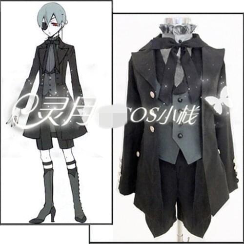 Anime Black Butler cosplay sebas tian Ciel Phantomhive Cosplay Costume devil uniforms black suit A