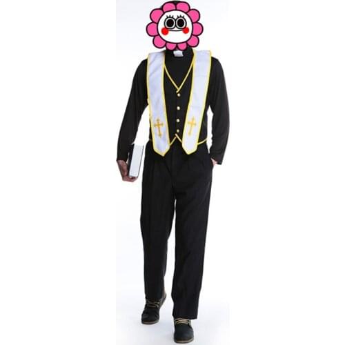 Fancy Adult Men Cosplay Clergyman Priest Holy Man Halloween Costumes 2016 Masquerade Religious Party Fancy Costume