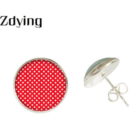ZDYING Cute/Romantic Round Dots Stud Earrings Glass Picture Cabochon Earring For Friends Kids Girls Gift Metal Jewelry BD001