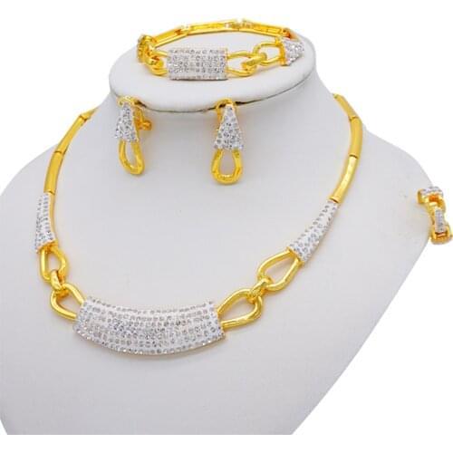Fashion Wedding Dubai Africa Nigeria African Jewelry Set Gold Color Necklace Earrings Romantic Woman Bridal Jewelry Sets