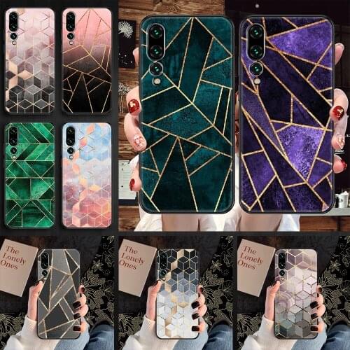 Marble Geometric Art Phone case For Huawei P Mate P10 P20 P30 P40 10 20 Smart Z Pro Lite 2019 black trend shell silicone