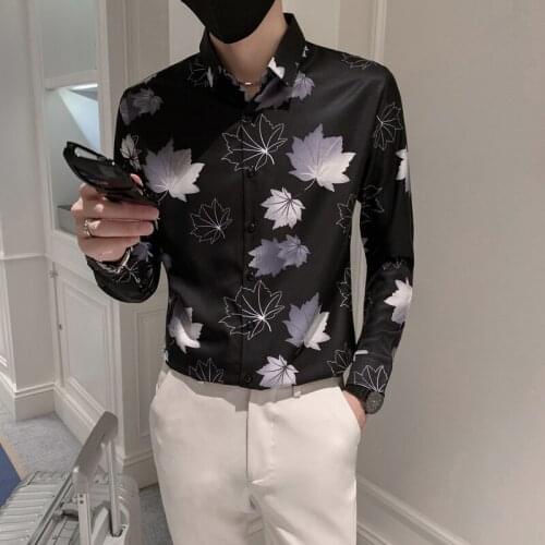 2021 New Printed Mens Shirt Autumn Long Sleeve Casual Slim Shirt Fashion Business Formal Dress Shirts Streetwear Social Tops