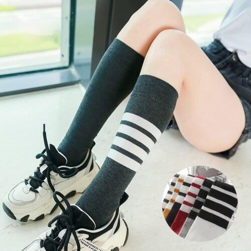 Calf Socks Asymmetric Striped Knee Socks Female Korean Style College Style Summer and Autumn Japanese Sports Mid-tube Stockings