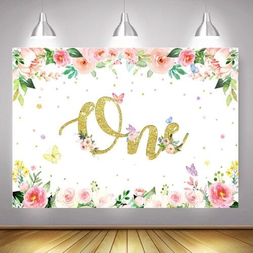 One Birthday Party Backdrop Decor Butterfly Flowers Sweet Girl 1st Birthday Background Photography Newborn Baby Shower Photocall