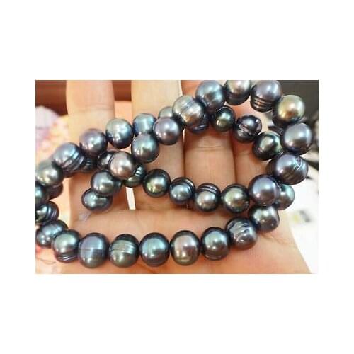 Huge 18"9-10MM BLACK BLUE PEACOCK BAROQUE PEARL NECKLACE GOOD LUSTER AA