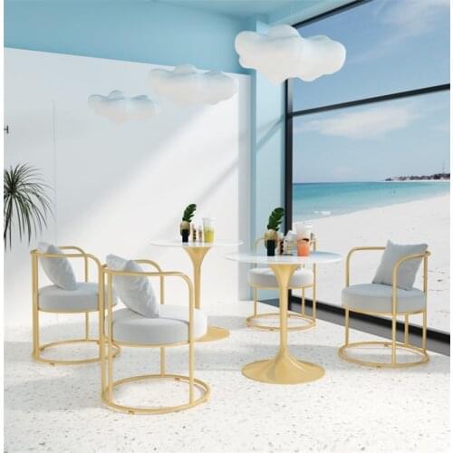Nordic Light Luxury Simple Modern Milk Tea Shop Meeting Table and Chair Combination, Leisure Rest Area Round Table and Sofa