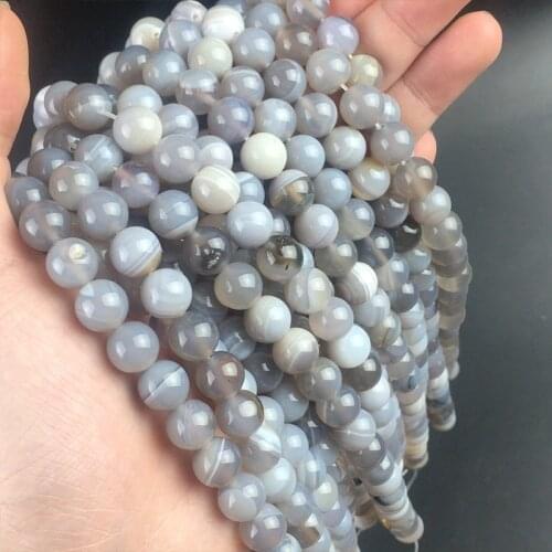 Gray smoky Agates beads Natural Stone Beads Smooth Striped Round loose beads For Jewelry Making Diy Bracelet Necklace handmade