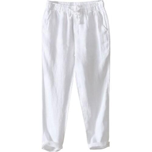 Spring And Summer Simple Solid Color Straight Pant Mens Drawstring Casual Pants 100% Linen Breathable Pants Men Wear Top Quality