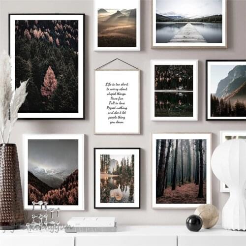 Scandinavian Nature Landscape Wall Art Poster Mountain Lake Forest Road Print Nordic Painting Decorative Picture Home Decoration