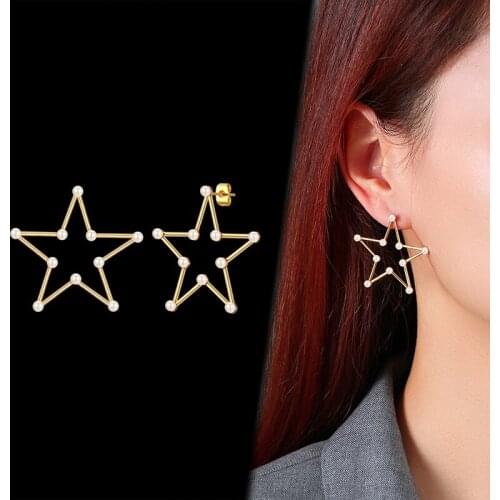 Modern Star Shape Hoops Earrings Fashion Pearl Stud Earrings for Women Girls