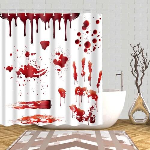 Spoof Shower Curtain Horror Blood Handprint Halloween Bath Accessories with 12 Hooks Waterproof Polyester Fabric Bathroom Decor