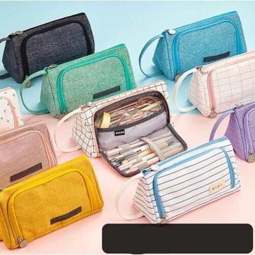 Super Big Students Pens Rectangle Storage Canvas Pencil Box Pen Holder Cotton Pouch Cute Stationery Supplies DIY Bag 20x11.5x8cm