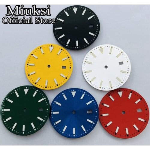 Miuksi 33.5mm black blue green red yellow watch dial luminous dial fit NH35 movement