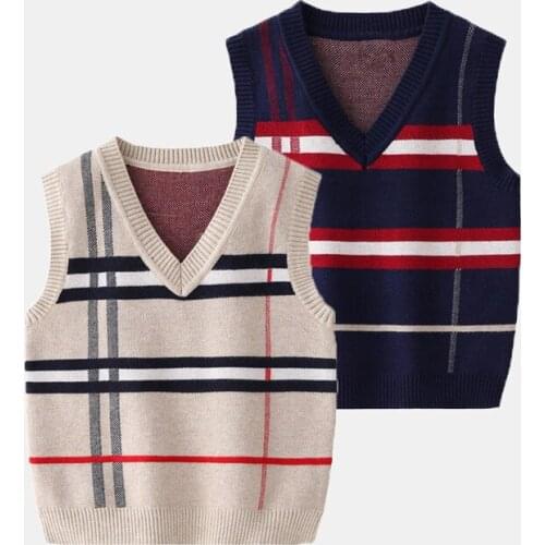 2021 Plaid Sweater Tank For Boy Girl Toddler Kid Baby Spring Autumn Sweater V-Neck Knit Top Fall Fashion Vest Knitwear Clothes