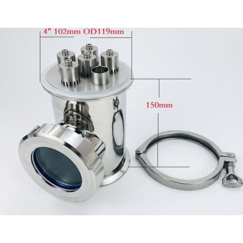 4" Sight Glass Union Tri-Clamp Tee With Stainless Steel304 Bubble Plate Set Distillation Lens Column For HomeBrewing SS304
