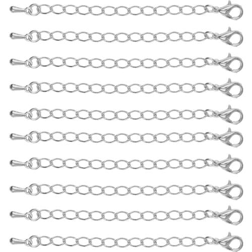 20pcs Silver Color Extension Link Chain with Lobster Clasps Necklace Extenders Chains Bulk for DIY Jewelry Findings Making 75mm