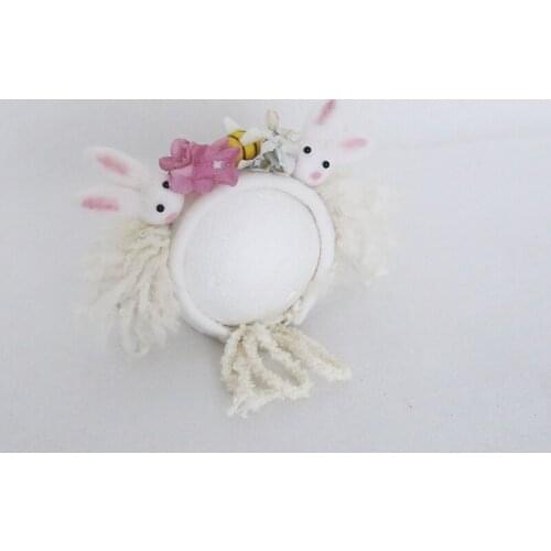 Felted Bunny Hat Photo Props Newborn Wool Felt Rabbit Bonnet Soft White Animal Hat Photography Props