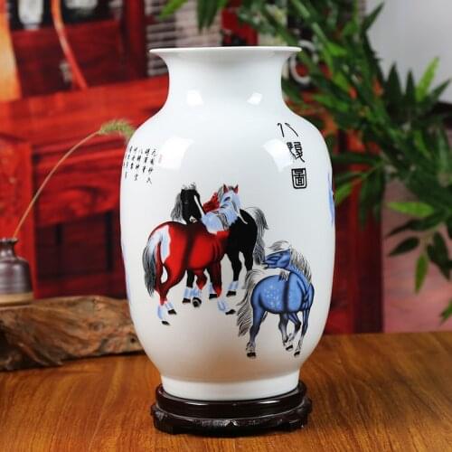 Vintage Ceramic Vase Home Decoration Eight Horses Large Vase Flower Decoration Adornment Furnishing Articles