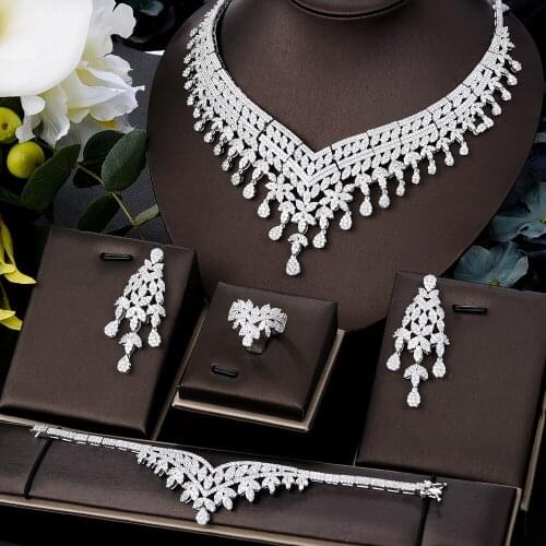 Bicolor 4Pcs Jewelry Sets African for Women Wedding Luxury Indian Jewelry Set Cubic Zirconia Dubai Bridal Jewelry Set 2022