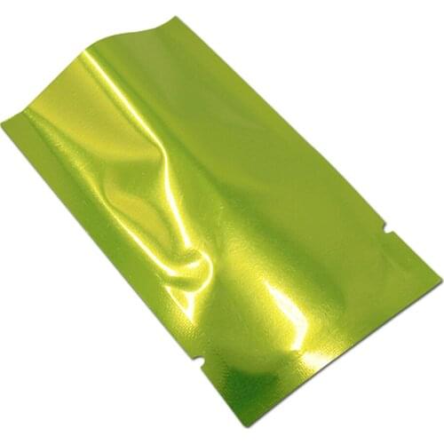 DHL 2500Pcs/ Lot Green Open Top Mylar Bags for Tea Snack Coffee Powder Storage Glossy Aluminum Foil Heat Seal Vacuum Pocket Bag