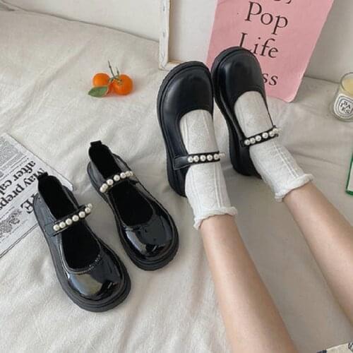 Summer new womens round-toe shallow mouth small leather shoes all-match flat-bottom Japanese British Mary Jane single shoes