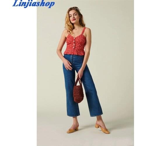 Fashion crop top sexy streetwear floral print camis with buttons women red summer tops femme vestidos dropshipping