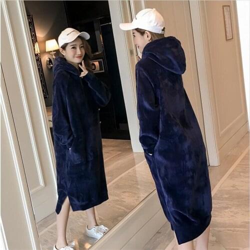 2020 Women Autumn winter warm loose Hooded dress Double sided thickening Velvet hoodie dress Vestido plus size Women dress
