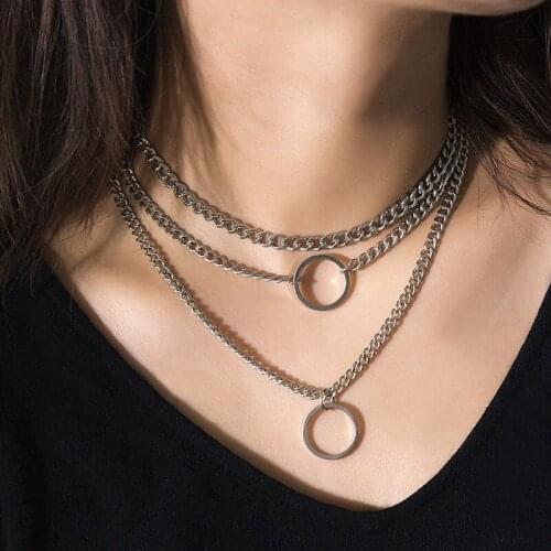Punk Exaggerated Thick Chains Necklace for Women Vintage Multilayer Geometric Round Circle Pendant Necklaces Jewelry Kolye