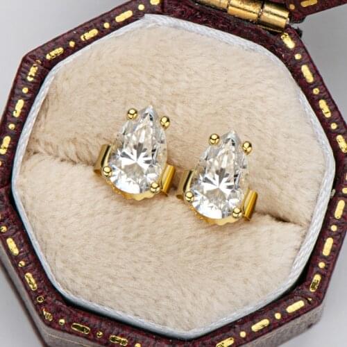 18K Yellow Gold Plated Diamond Test Past Brilliant Cut Total 3 Carat D Color Water Drop Moissanite Earrings Silver 925 Jewelry