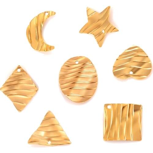 20pcs Stainless Steel Gold Distortion Moon LOVE Charms Star Pendants for DIY Embossing Ear Making Findings Accessories Wholesale