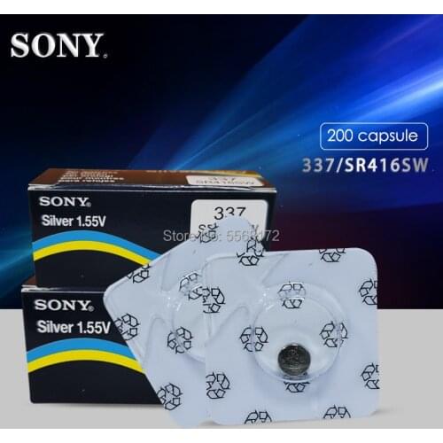 200pcs/lot For Sony 337 battery sr416sw button cell batteries 1.55 Silver Oxide watch battery Single grain packing