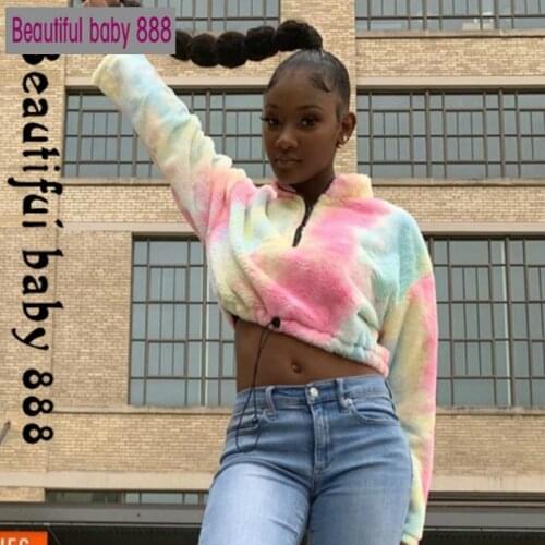 2020 New fall winter hairy Tight crop tops Elegant street casual Sweater mujer autumn fashion Colorful Harajuku Sweater women