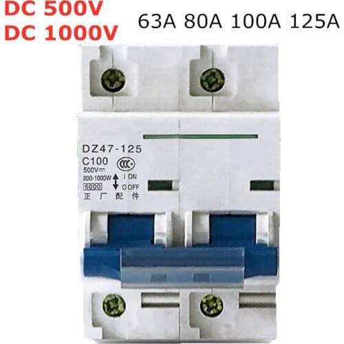 2P DC 1000V 500V Solar Mini Circuit Breaker 63A/80A/100A/125A DC1000V DC500V DC MCB
