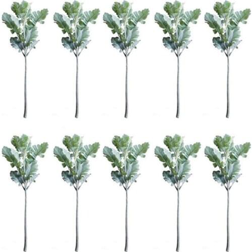 33cm Artificial Green Leaf Plants Silk Senecio Cineraria Room Table Decor Dusty Miller Garden Hotel Fake Flowers, 10 Pcs