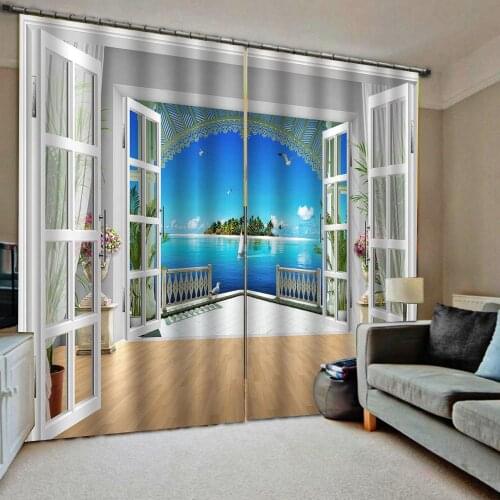 3D Living Room Bedroom Curtain Window Design Blackout Curtains sea landscape Luxury Curtains