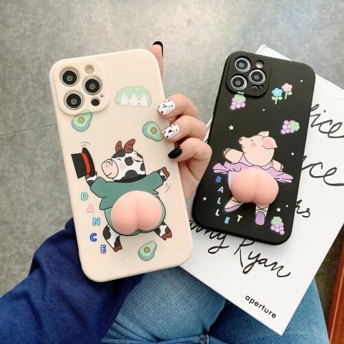 3D Animal butt Case on for iPhone 12 Pro XS Max 7 8 iPhone 11 Case Pig milk Cow Silicone Cover on For iPhone SE 2020 11 Pro X XR
