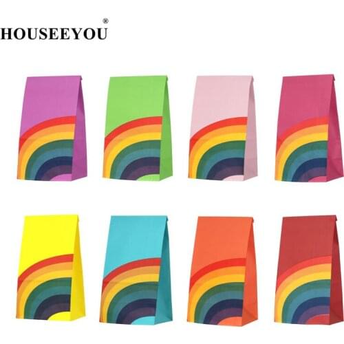 40PCS/Lot Kraft Paper Rainbow Food Bags Treat Kids Birthday Cookie Box Christmas Party Supplies Household Products