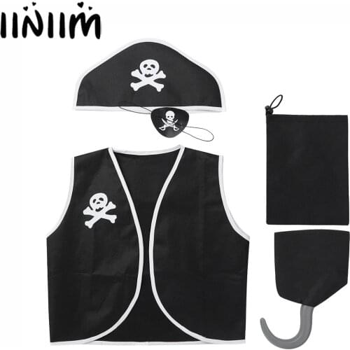 5Pcs Kids Boys Girls Halloween Costume Colony Pirate Cosplay Set Clubwear Gothic Pirate Dress Up Outfit Exotic Role Play Clothes