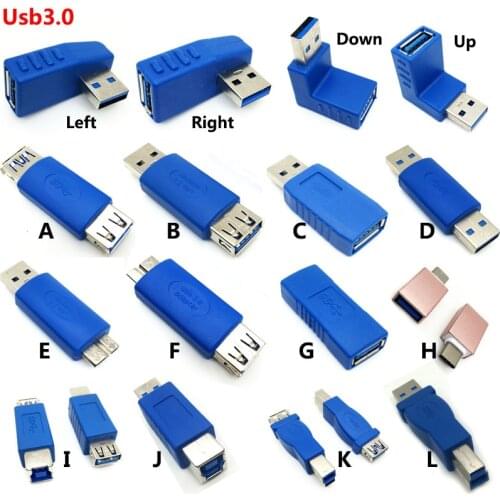 1pcs 90 Degree Angled USB 3.0 Male to Female Usb 3.0 Printer adpater conversion head start plug Type-c usb M/F micro-b connector