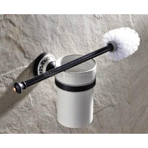 Bathroom Accessory Wall Mounted Black Oil Rubbed Bronze Bathroom Toilet Brush Holder Set Wba292