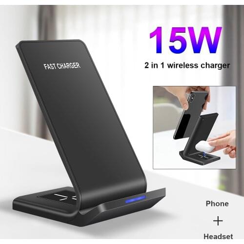 15W 2 in 1 Wireless Charger for iPhone 12 11 Pro Max XS MAX X XR Fast Wireless Charging Stand for Samsung Note 10 9 for Airpod 2