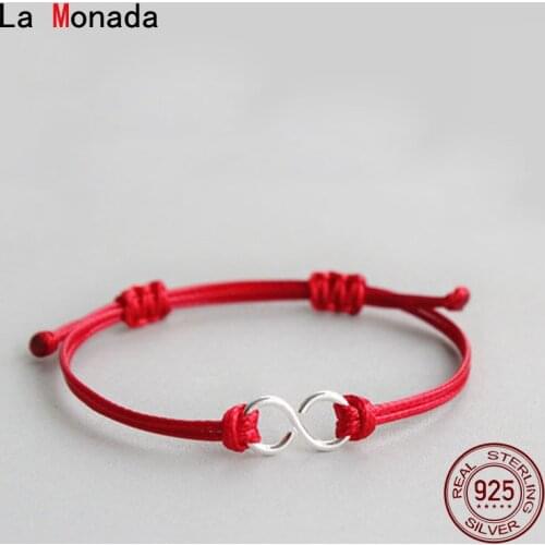 La Monada 925 Sterling Silver Bracelet Couple Eight Red Rope Red Thread For Hand Line String Bracelets For Women Silver 925 Men